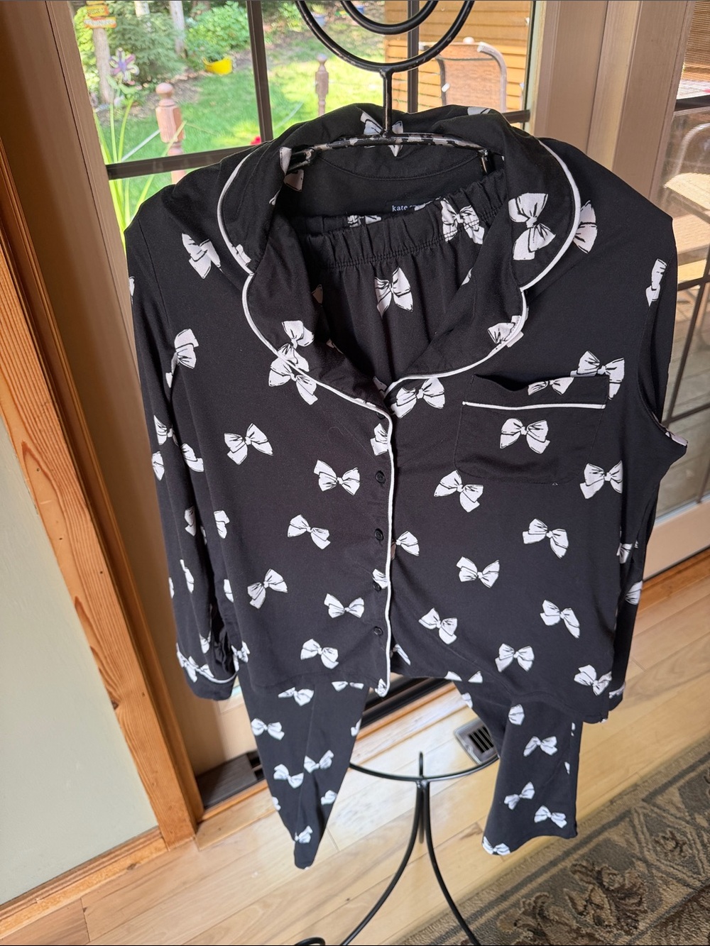 Kate Spade Black Bow-Print Sz S Pajama Set